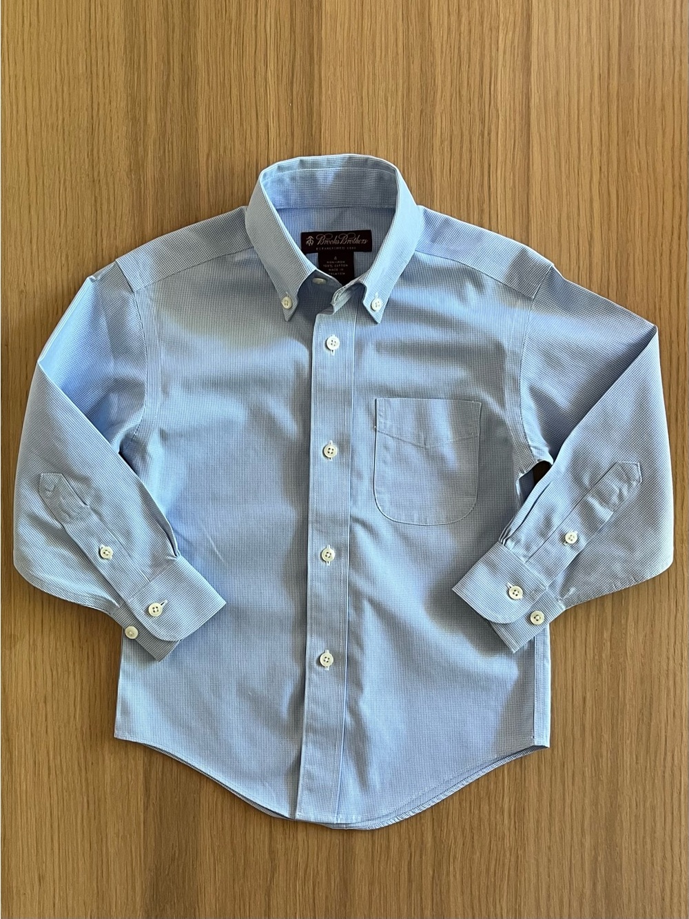 Brooks Brothers Boys Blue Houndstooth Button Up Cotton Long Sleeve Shirt Size 4